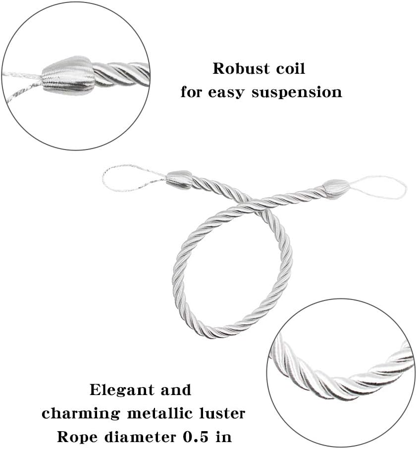 Curtain Ropes Tiebacks Tie-Backs, Curtain Handmade Holdbacks with 2 Metal Screw Hooks - White 2 Pack โ image 2