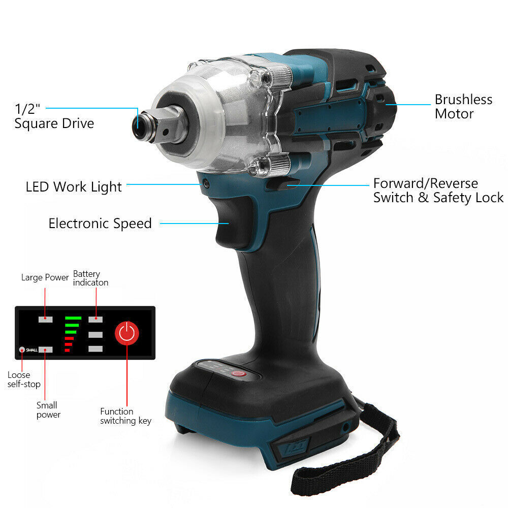 1/2" Cordless Impact Wrench Driver Brushless Rattle Gun For Makita 18V Battery — image 3
