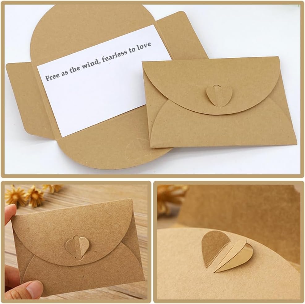 15 kraft envelopes with 15 blank cards - small heart-shaped closure, 10.5 × 7.5 cm, mini envelopes for thank you notes, invitations, birthday cards — image 3