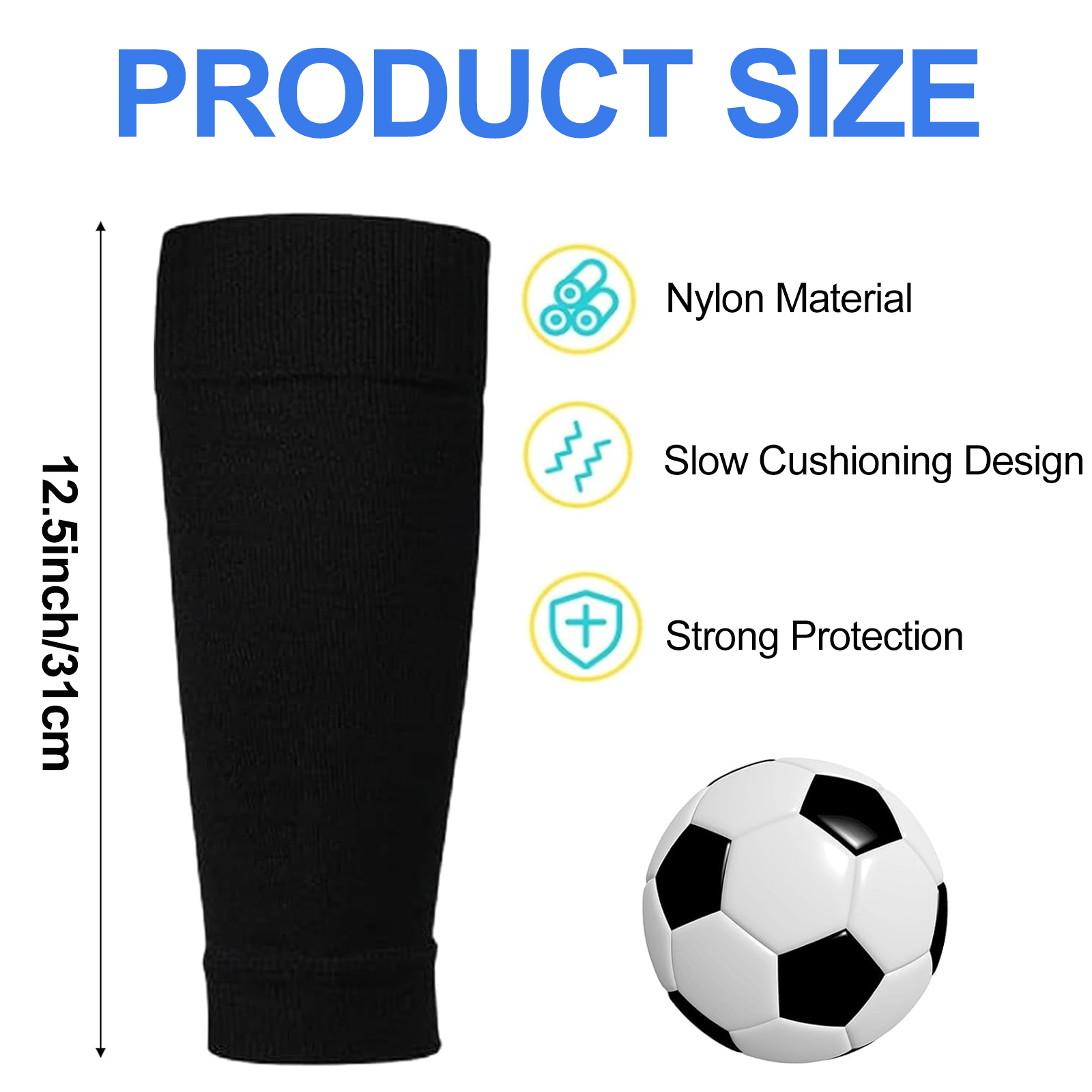 Football Socks with Shin Guards 2 Pairs Black for Children's Football Matches — image 2