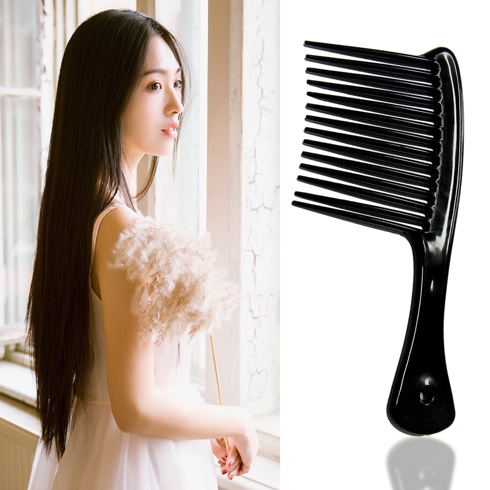 Large Wide Tooth Comb Handle Detangling Reduce Hair Loss Brush Tool (Black) Black — image 5