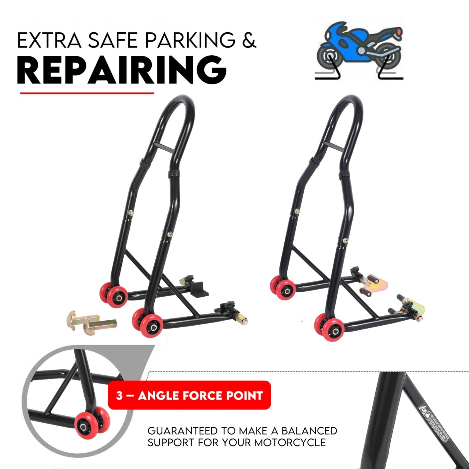 Front and Rear Motorcycle Stand Motorbike Lift Heavy Duty Paddock Carrier Bike Hoist — image 2