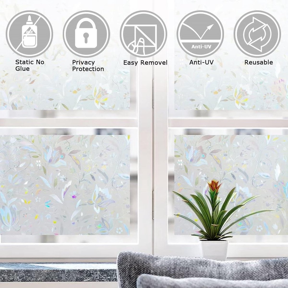 Window Film - Self-Adhesive Window Film - Stained Glass - Privacy Film - Frosted Glass - Rainbow Flowers - Sun Protection & Insulating - Privacy - 45 x 200 cm — image 3