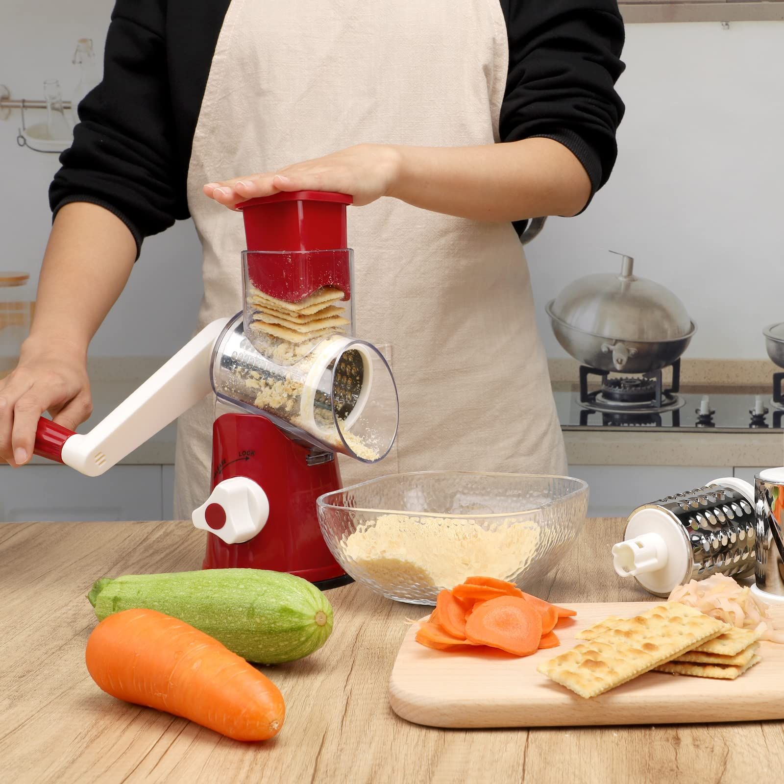 Rotary Cheese Grater - Manual Mandoline Slicer with Non-slip Suction Base, Vegetable Slicer Nuts Grinder Cheese Shredder โ image 2