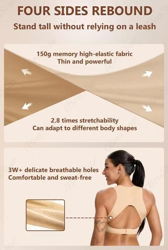 L Size Black Wireless Posture Support Sports Full Coverage Bra for Women – High Elastic Seamless Fitness Underwear with Adjustable Front Closure, Wide Straps — image 6