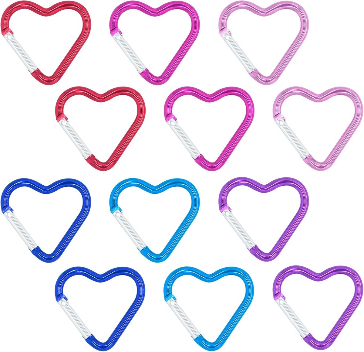 Carabiner - 12 Pieces - Metal Carabiners - Robust - Snap Hook - Aluminum - Snap Hook for Adults - Heart Carabiner - Durable Keychain - Quick Release