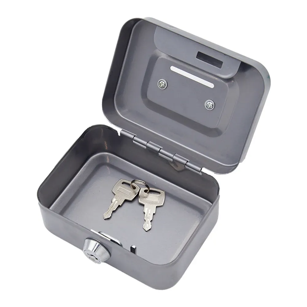 Gray Lockable Metal Cash Box with Coin Slot Portable Money Storage Box Small Savings Bank Key Lock Cash Holder Organiser for Coins Notes Home Office Use โ image 2
