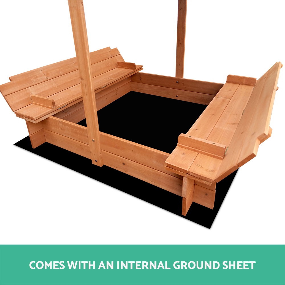 Keezi Kids Sandpit Wooden Sandbox Sand Pit with Canopy Foldable Seat Toys 120cm โ image 6