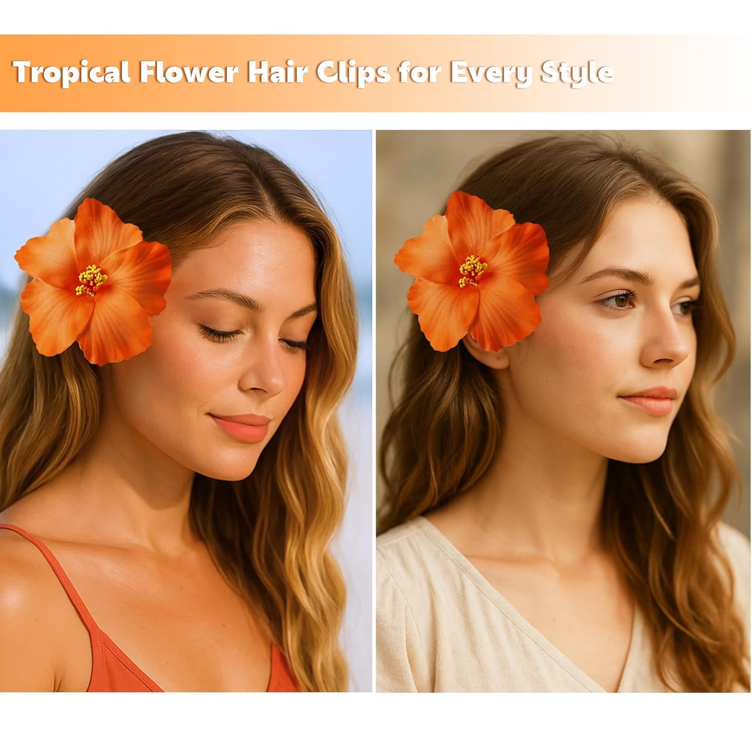 3 Pack Hawaiian Flower Hair Clips, 3.5" Tropical Plumeria Hibiscus Flower Hair Clip for Women, Hibiscus Hair Clips for Beach, Luau, Wedding Accessories — image 6