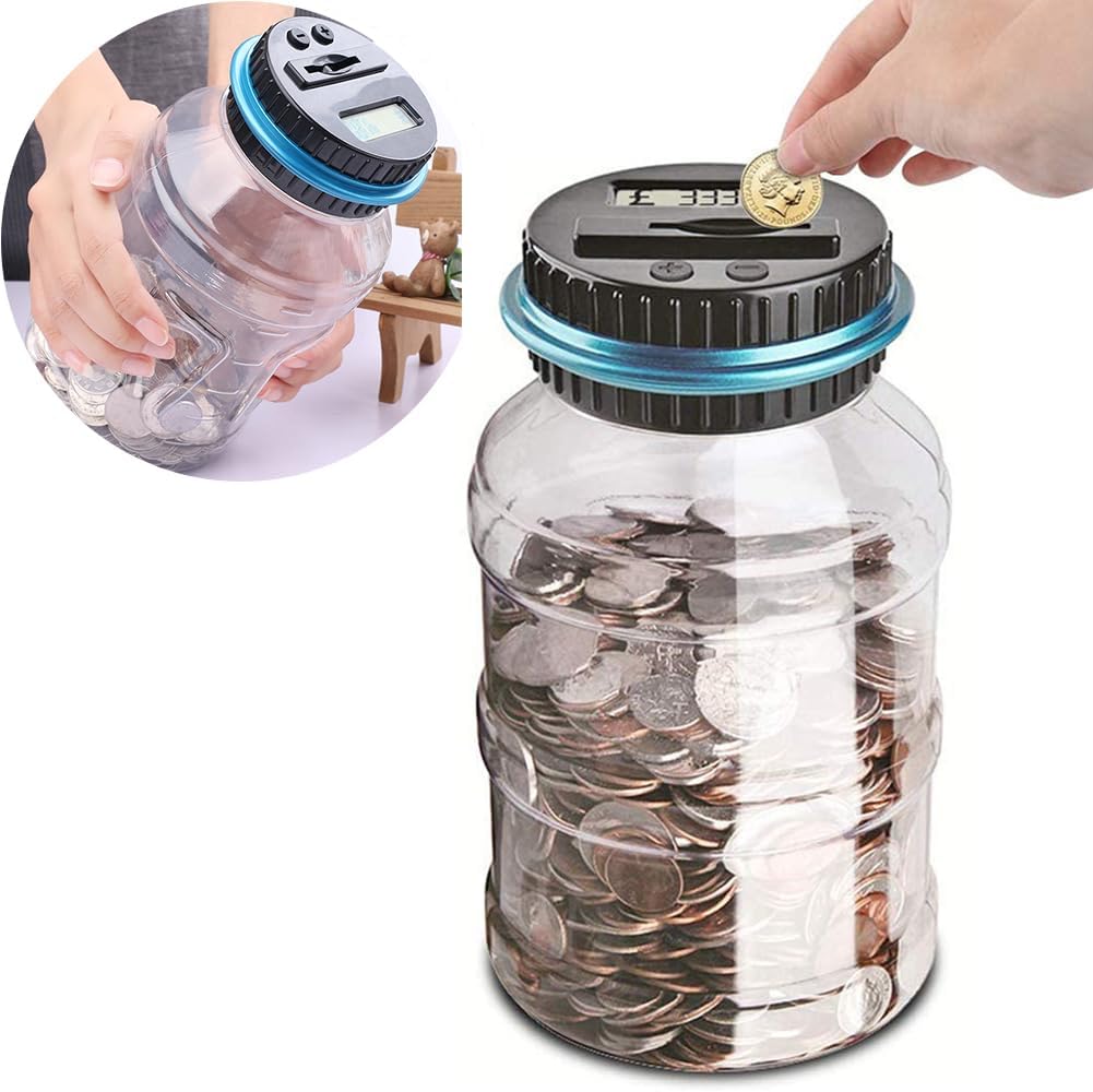 Digital piggy bank UK Coin counter - Large transparent piggy bank with LCD screen - piggy bank as a gift for kids and adults (large size)