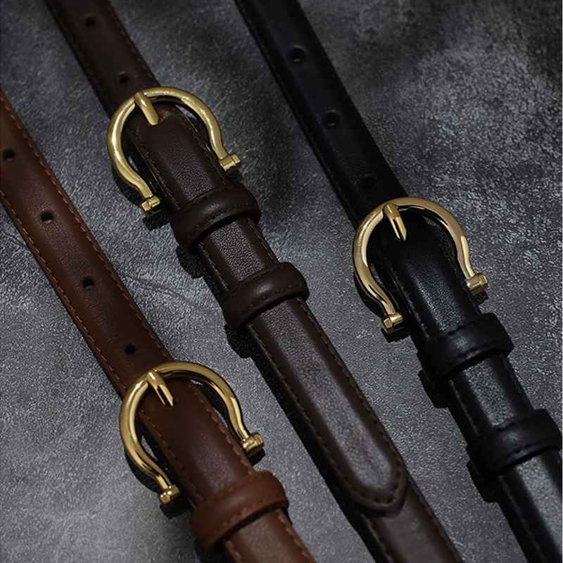 95CM Brown Elegant French Gold Buckle Genuine Leather Belt - Luxurious Lightweight Women's Waist Belt — image 2