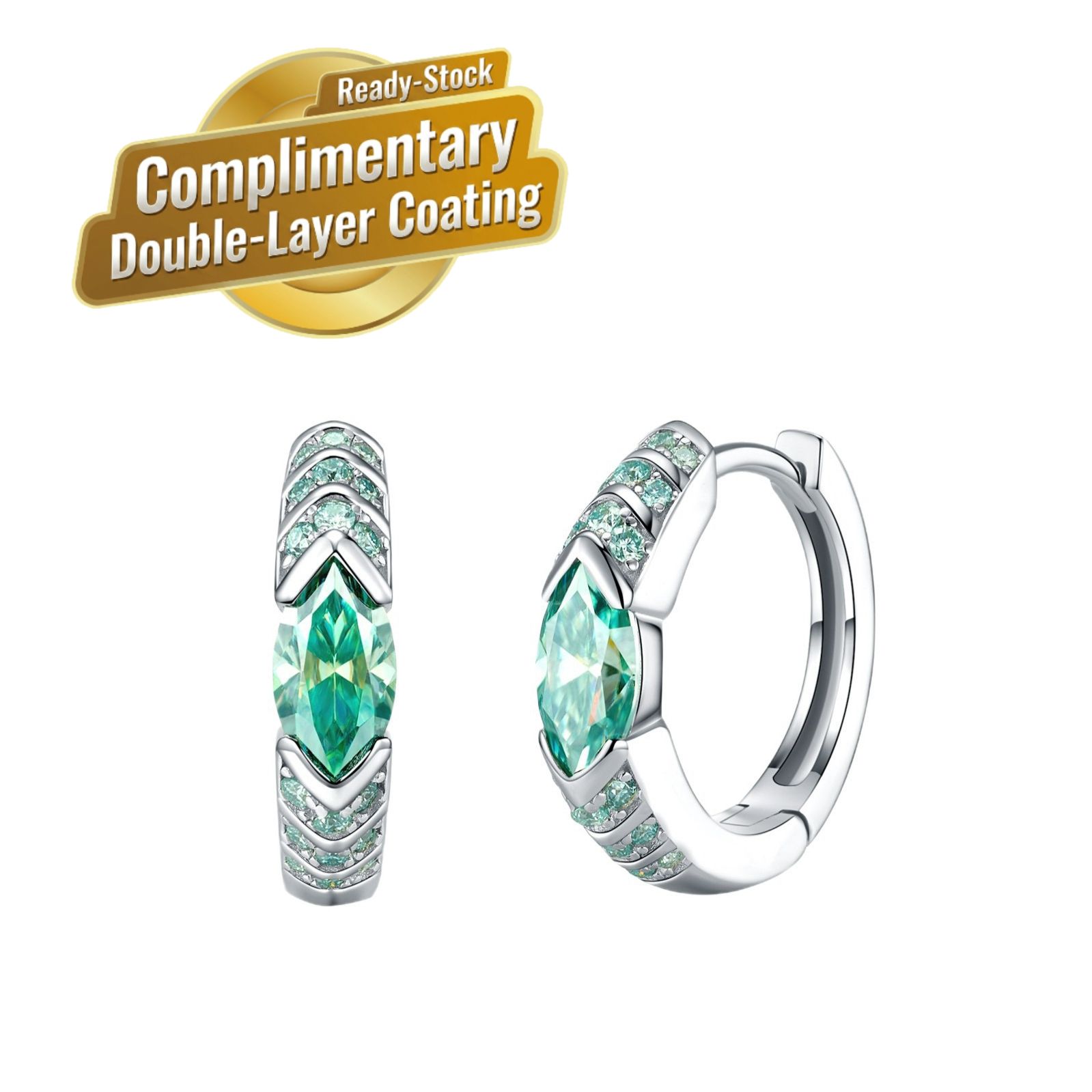 Elegant Ear Cuff with Teal Marquise Moissanite and 925 Silver Finish, Hypoallergenic and Tarnish-Resistant for Daily Wear and Light Formal Occasions, Featuring — image 5