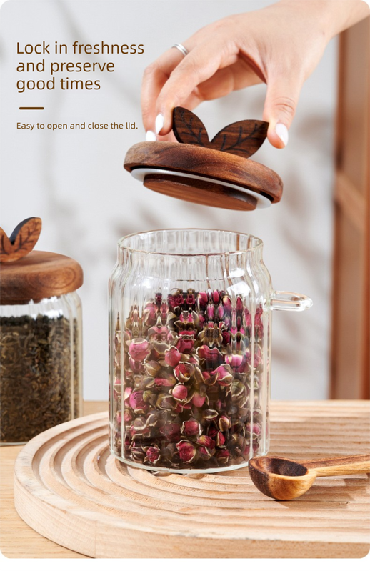 800ml Premium Borosilicate Glass Storage Jar with Acacia Wood Lid & Integrated Spoon – Airtight Moisture-Proof Kitchen Canister for Tea, Coffee, and Spices — image 3