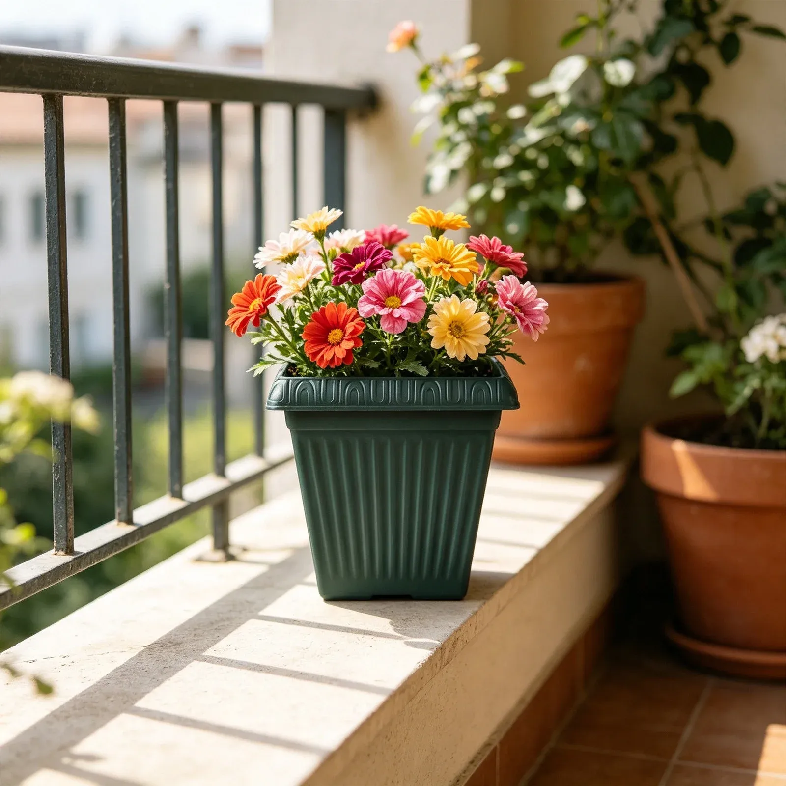 Square Thickened Root-Control Plastic Flower Pot Imitation Ceramic Thick Gardening Planter Durable Square Plant Container For Indoor Outdoor Patio — image 6