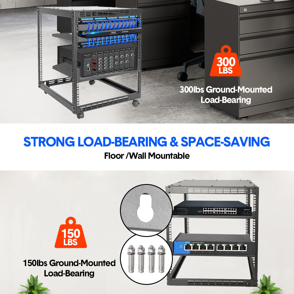 Alston 12U Open Frame Server Rack Hifi Device Rack with Vented Shelves Heavy Duty 4-Post AV/IT Network Rack Free Standing with Lockable Casters โ image 4