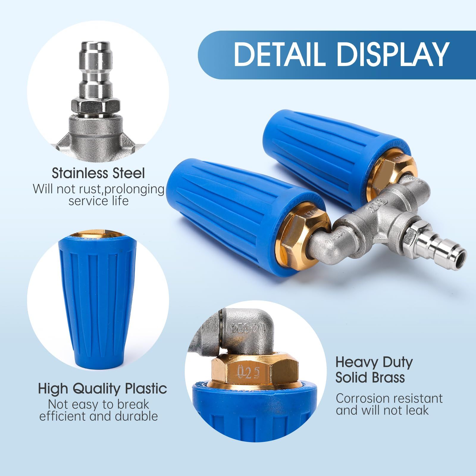 Dual Turbo Nozzle Pressure Washer, 360°Rotating Turbo Nozzle with 1/4" Quick Connector, Orifice Twin Turbo Nozzle, 4-6 GPM, 4000 PSI — image 3