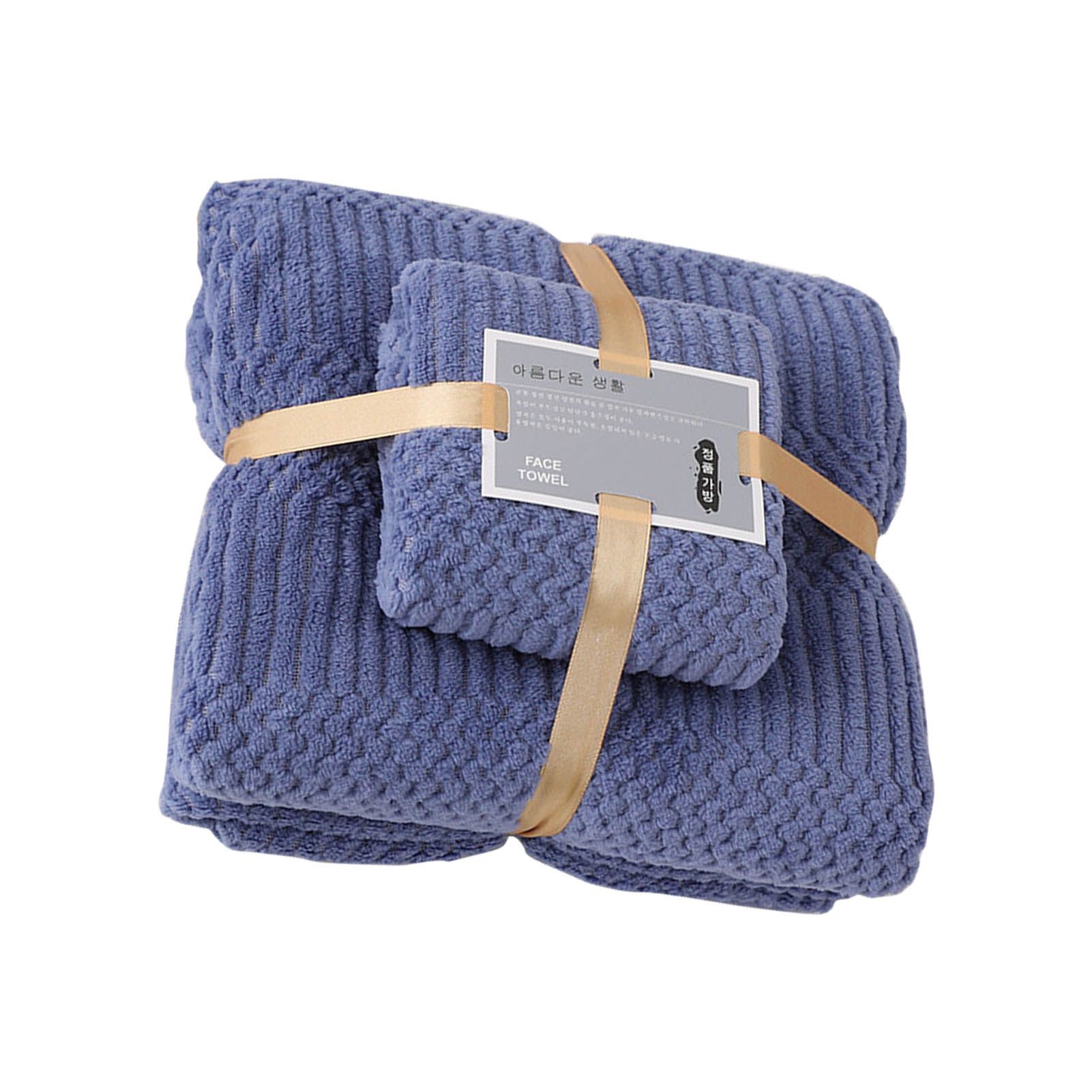 Bath Shower Towel Set Coral Fleece Quick Dry Highly Absorbent Soft Comfortable for Daily Use Dark Blue — image 4