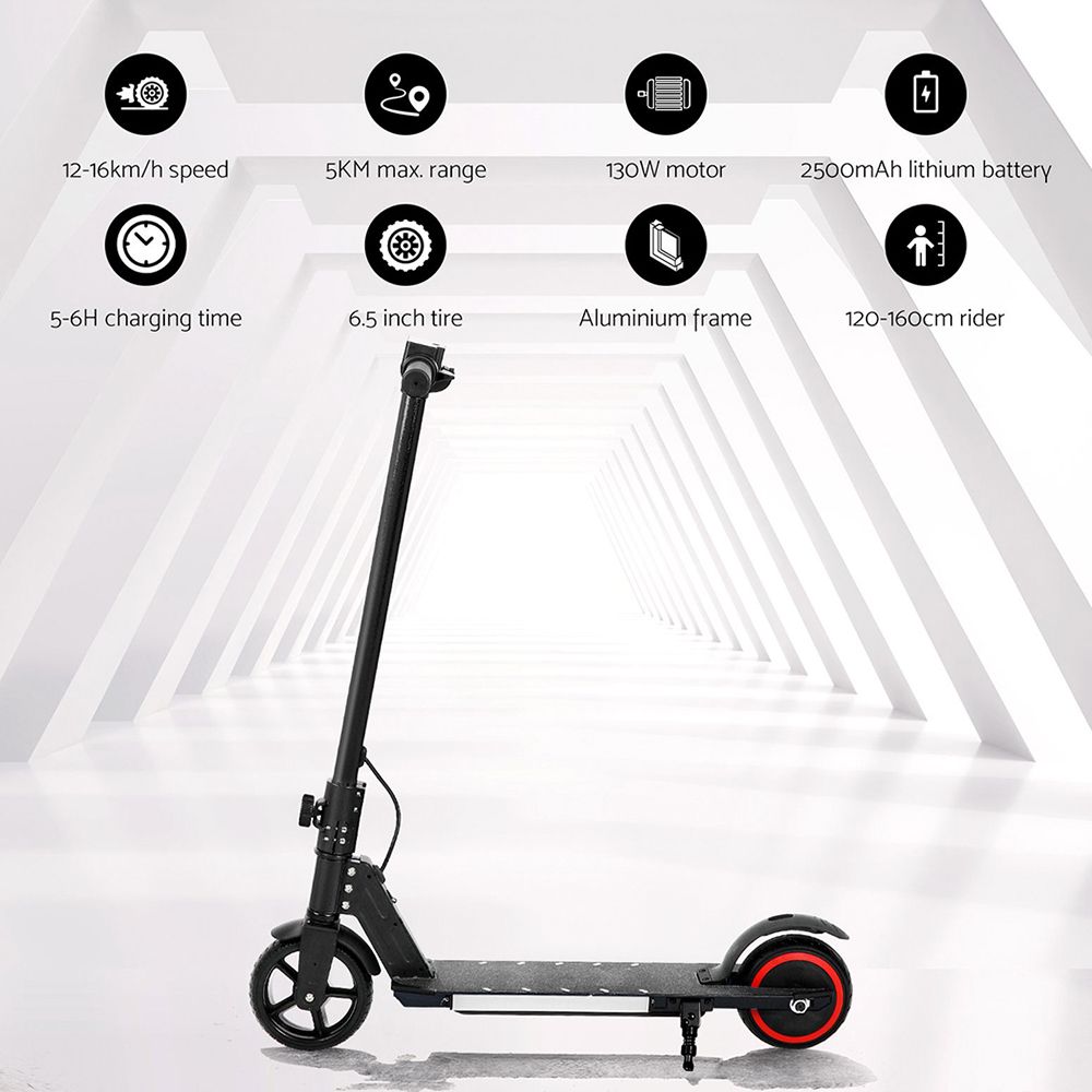 Electric Scooter 130W 16KM/H LED Light Folding Portable Riding Commuter Black โ image 4