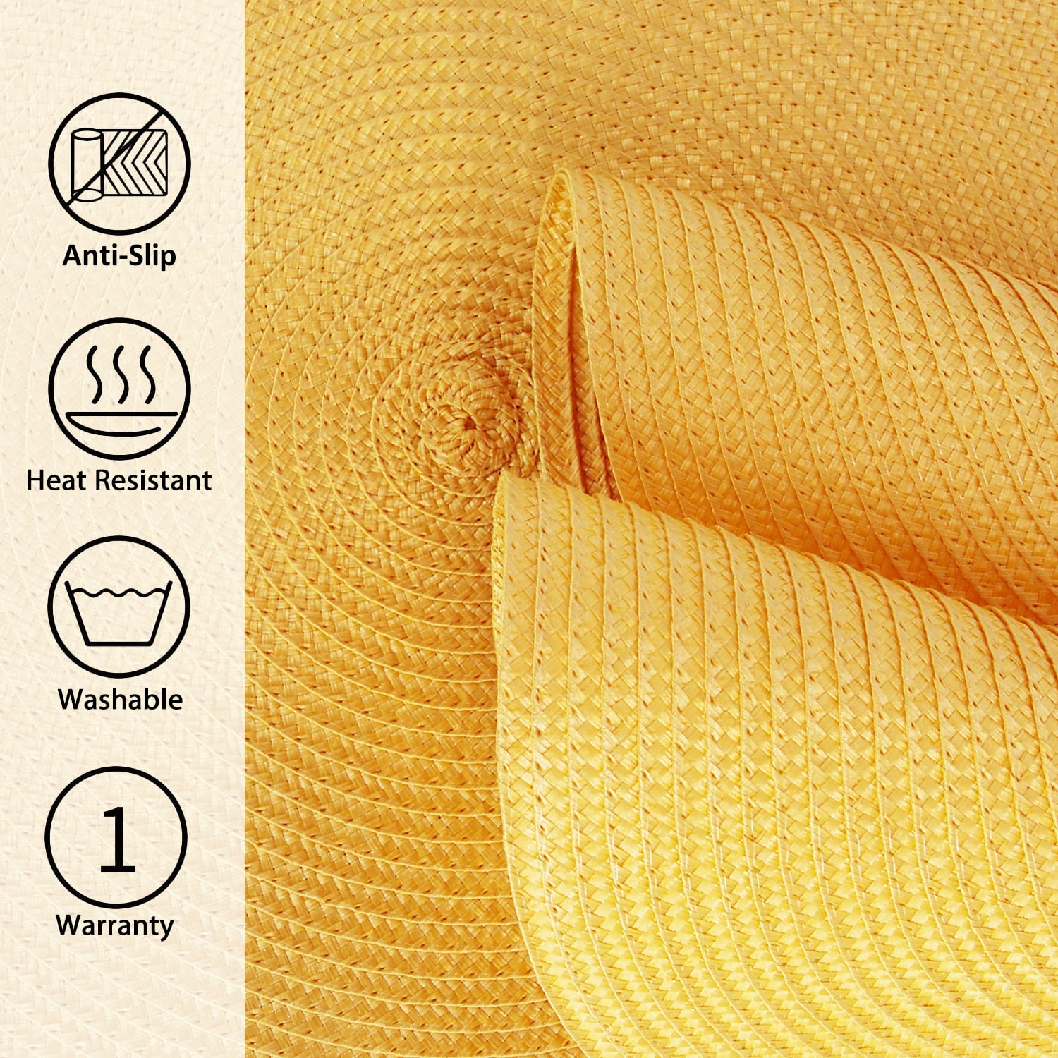 Braided Placemats for Dining Table Set of 6 - Round 15 inch Woven Heat Resistant Non-Slip Kitchen Table Mats, Red Yellow — image 3