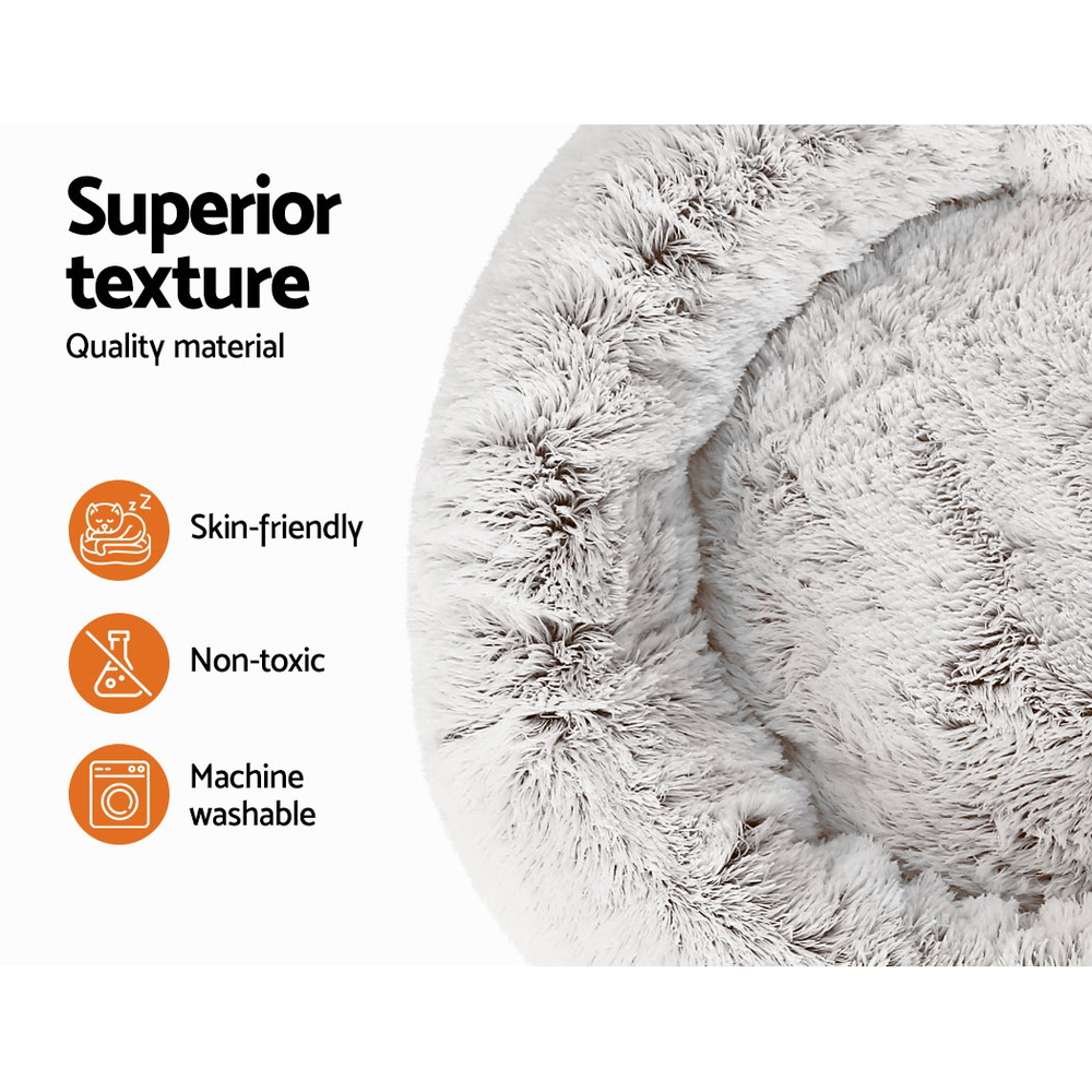 i. Pet Bed Dog Cat 90cm Large Calming Soft Plush White Brown — image 4