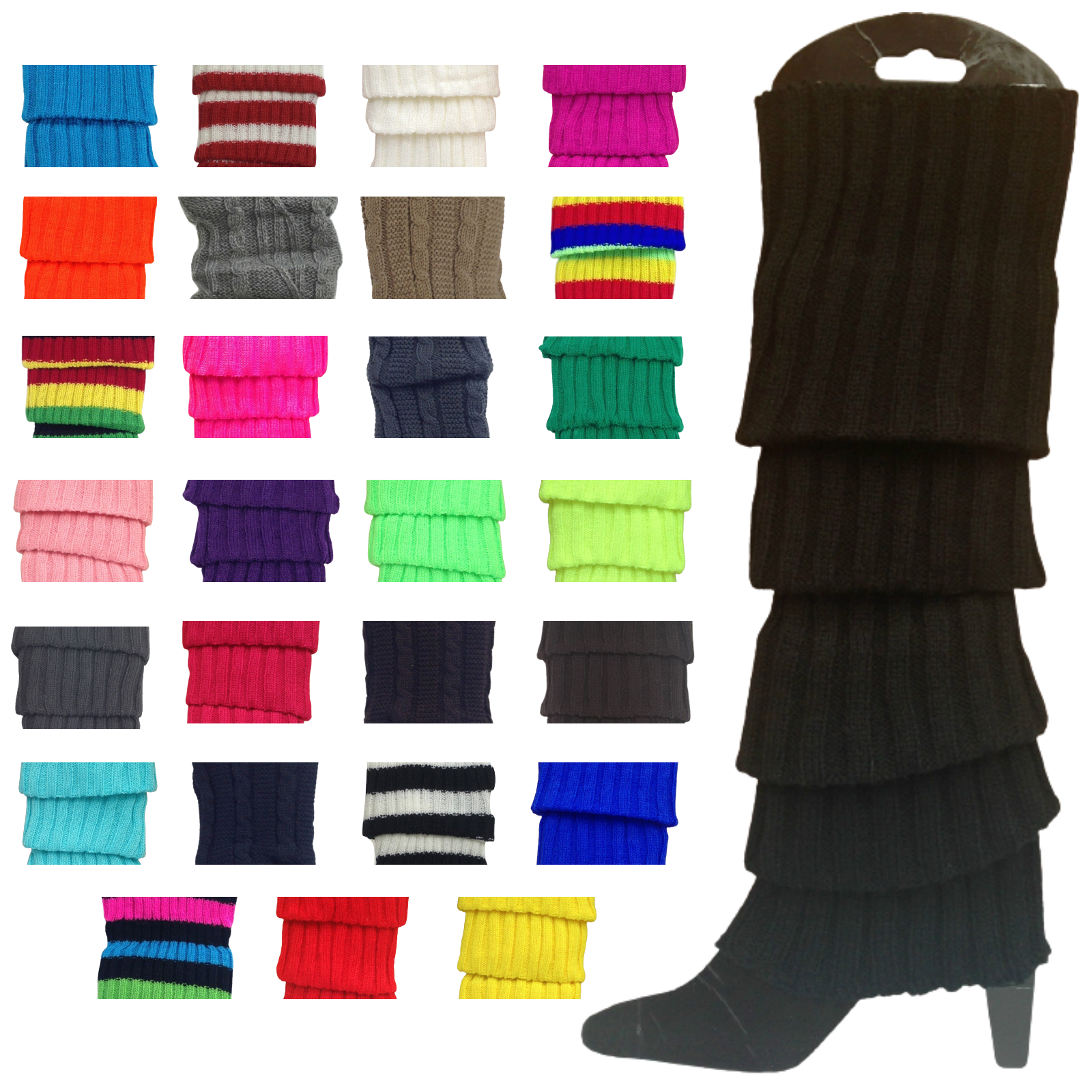 12x LEG WARMERS Knitted Womens Costume Neon Dance Party Knit 80s BULK - Assorted Pack — image 2