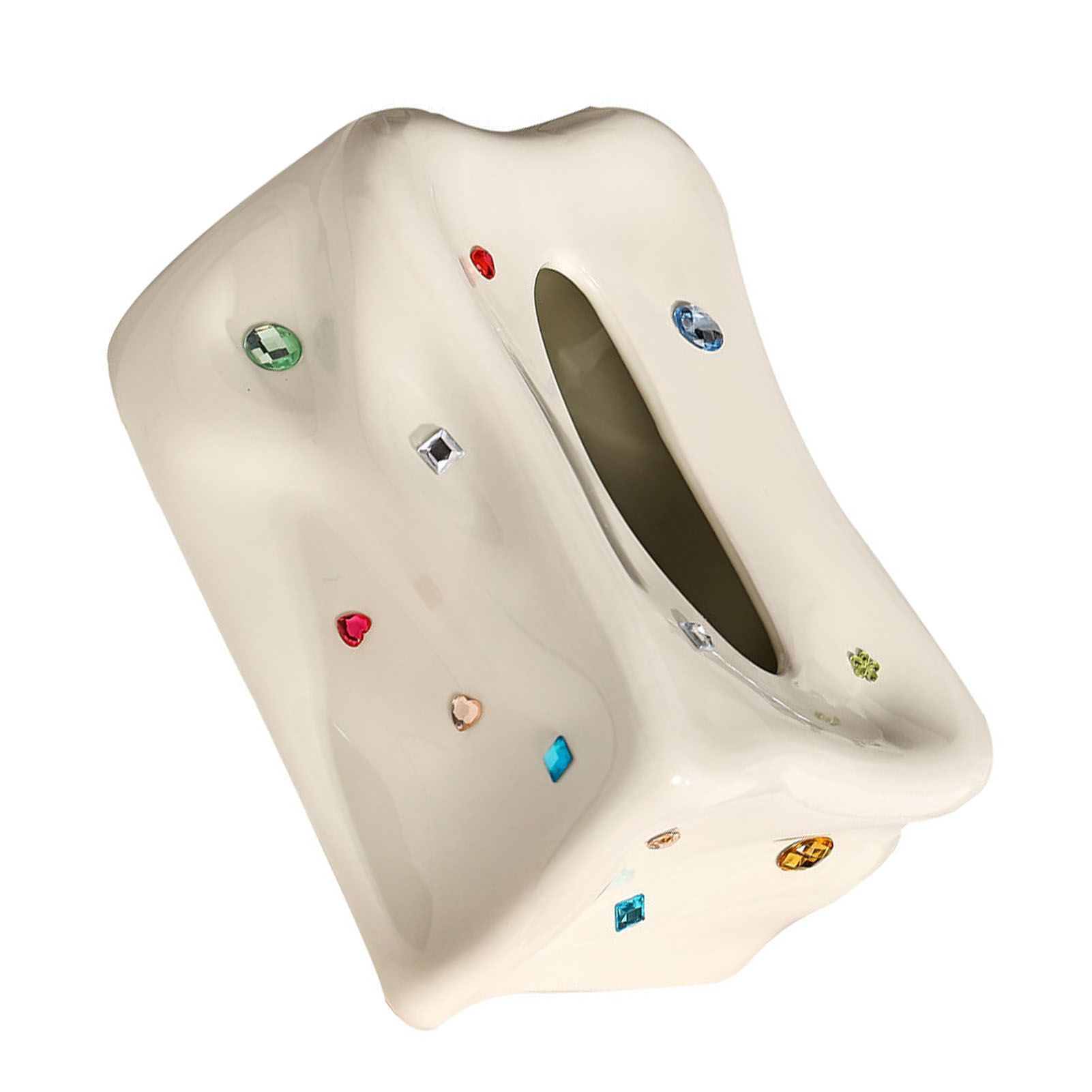 Ceramic Tissue Box Case Holder Decorative Elegant Facial Tissue Napkin Dispenser Box for Dinner Room Beige — image 4