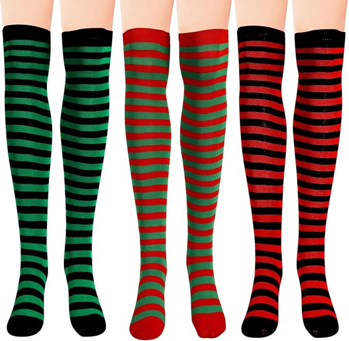 3 pairs - Socks - Christmas socks - knee socks - over-the-knee socks - long socks - high socks - elastic striped socks set - long striped Christmas socks