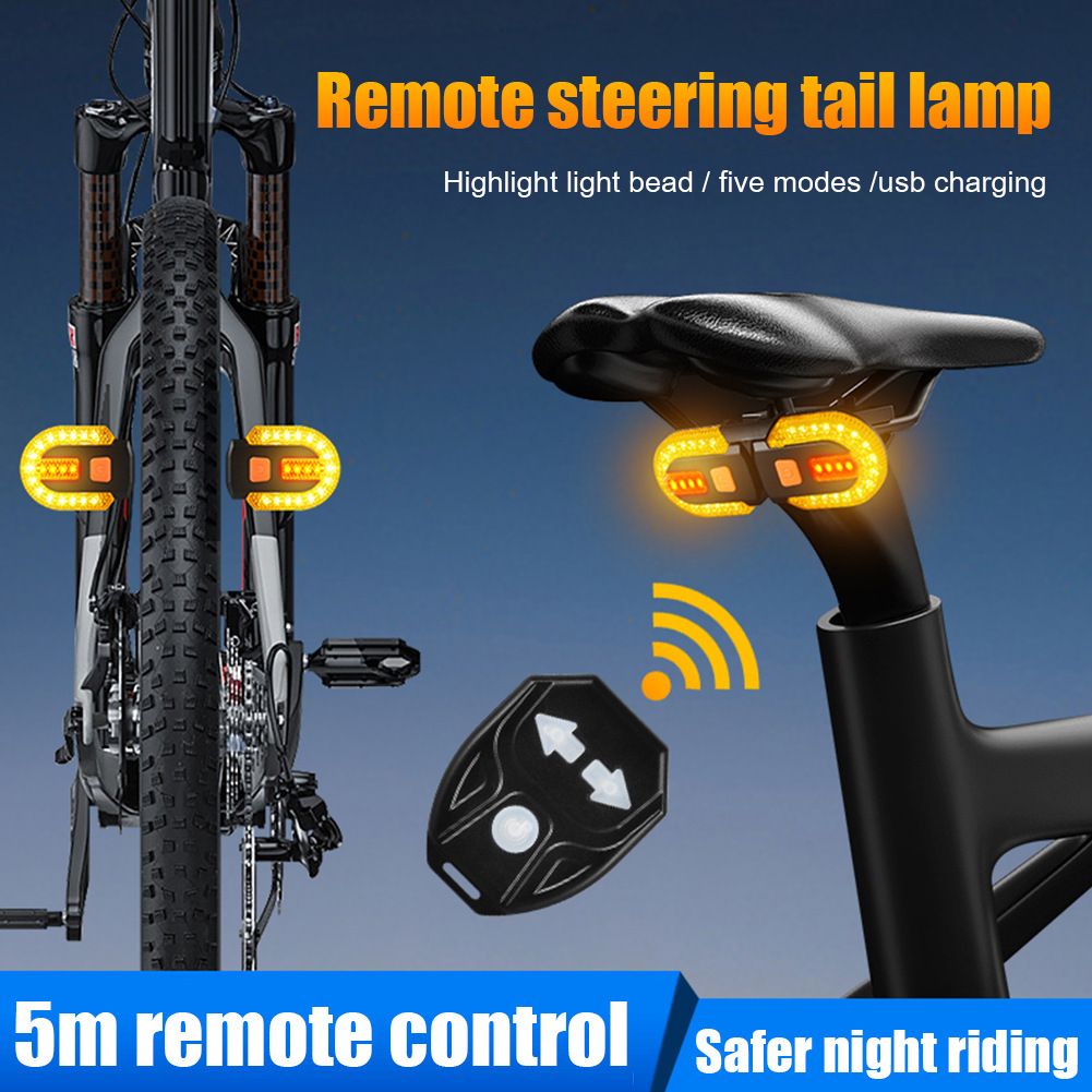 Bicycle Turn Signals Tail Lights Charging Brake Taillights with Wireless Remote Control High Brightness Beads Base Bracket Bike — image 2