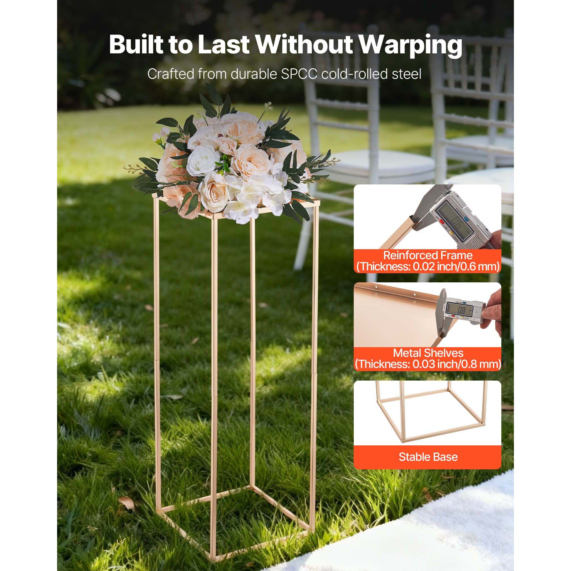 Wedding Flower Stand, 10PCS 80cm Column Flower Stand, Floral Stands with Metal Laminate, Gold Rectangular Floral Display Rack for Wedding, Party, Birthday — image 3