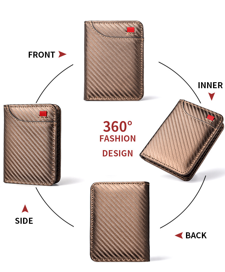 Coffee-colored Sleek Carbon Fiber Vertical Wallet for Men - Slim Bifold Card Holder with Clear ID Window โ image 3