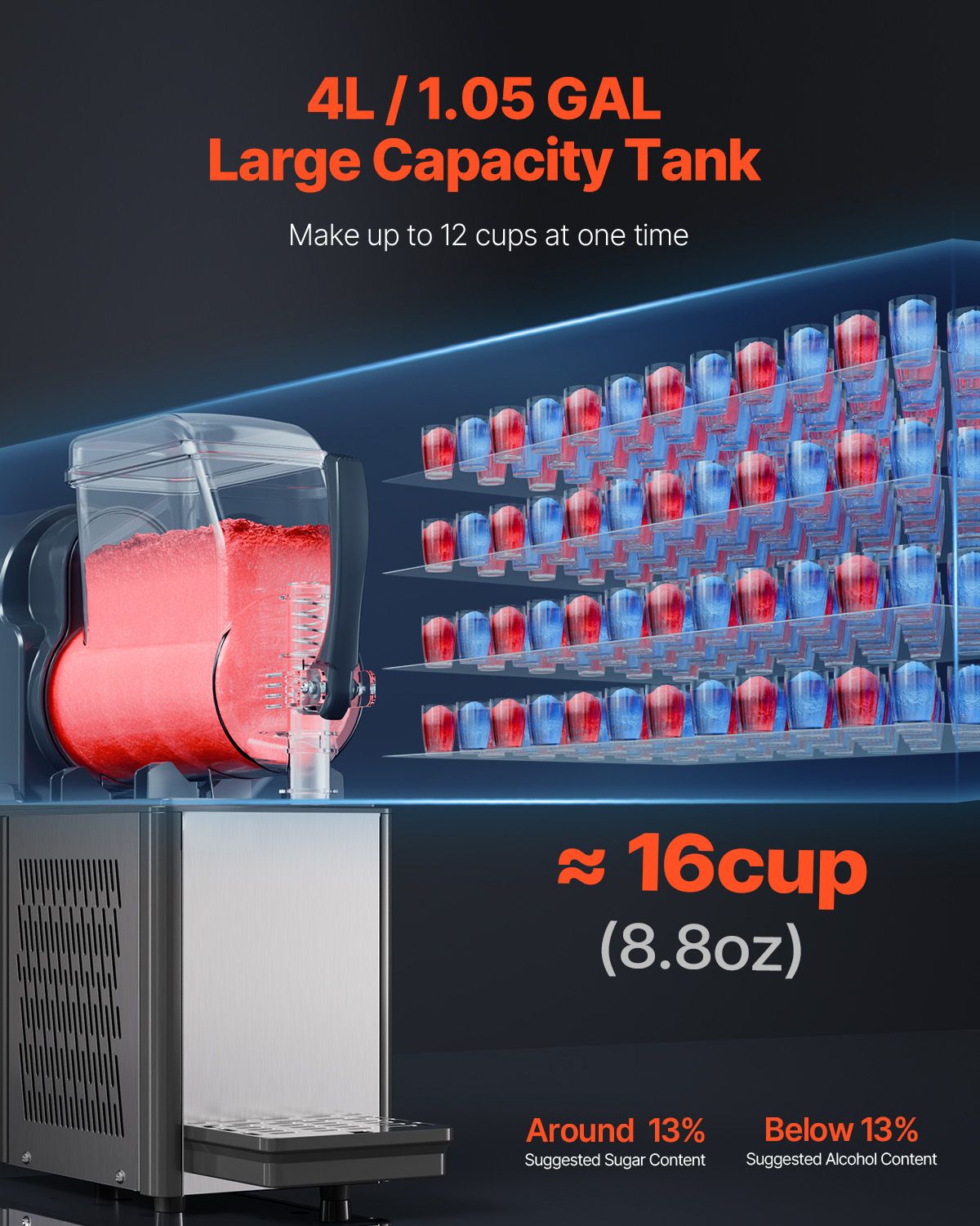 Commercial Slushy Machine, 4L Single Tank Frozen Drink Machine, 16 Cups Stainless Steel Margarita Smoothie Frozen Drink Maker, Slushie Maker for Home Party โ image 2