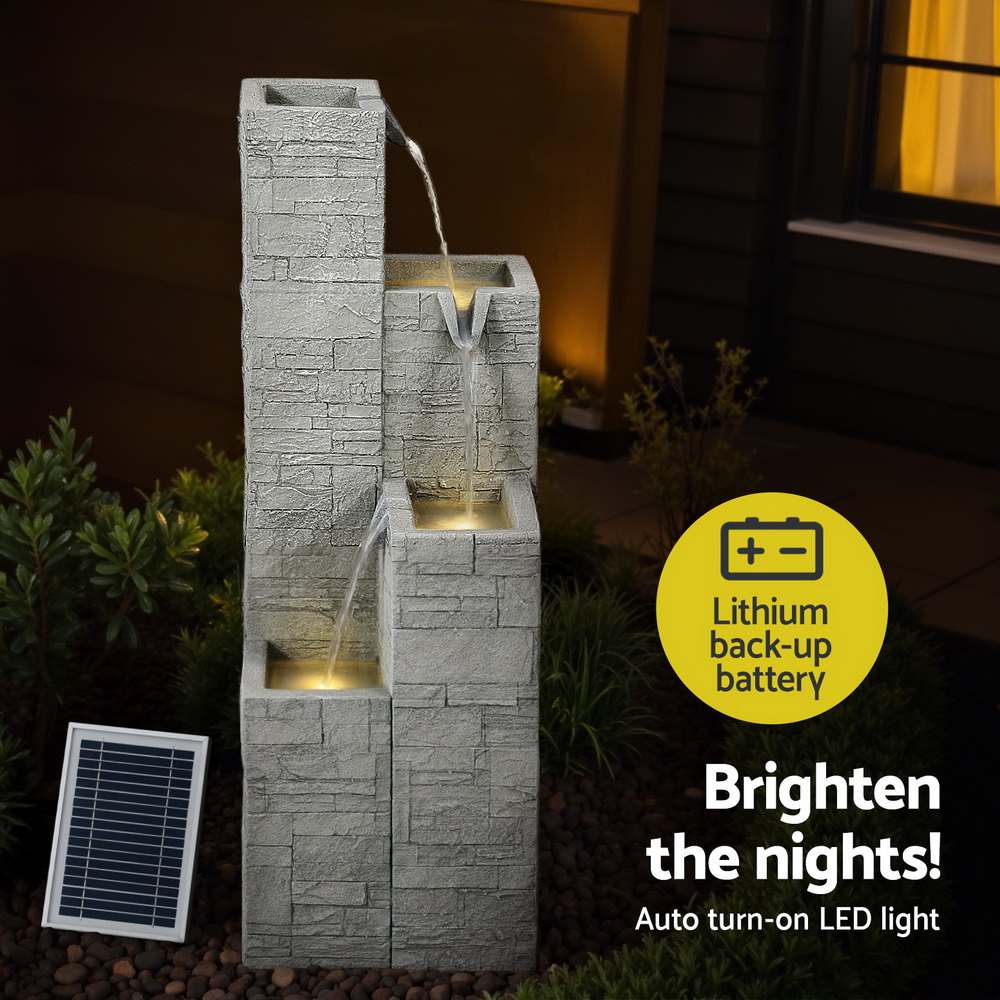 Gardeon Solar Fountain Water Feature Outdoor Indoor 4-Tier Square Cascading Beige β image 6