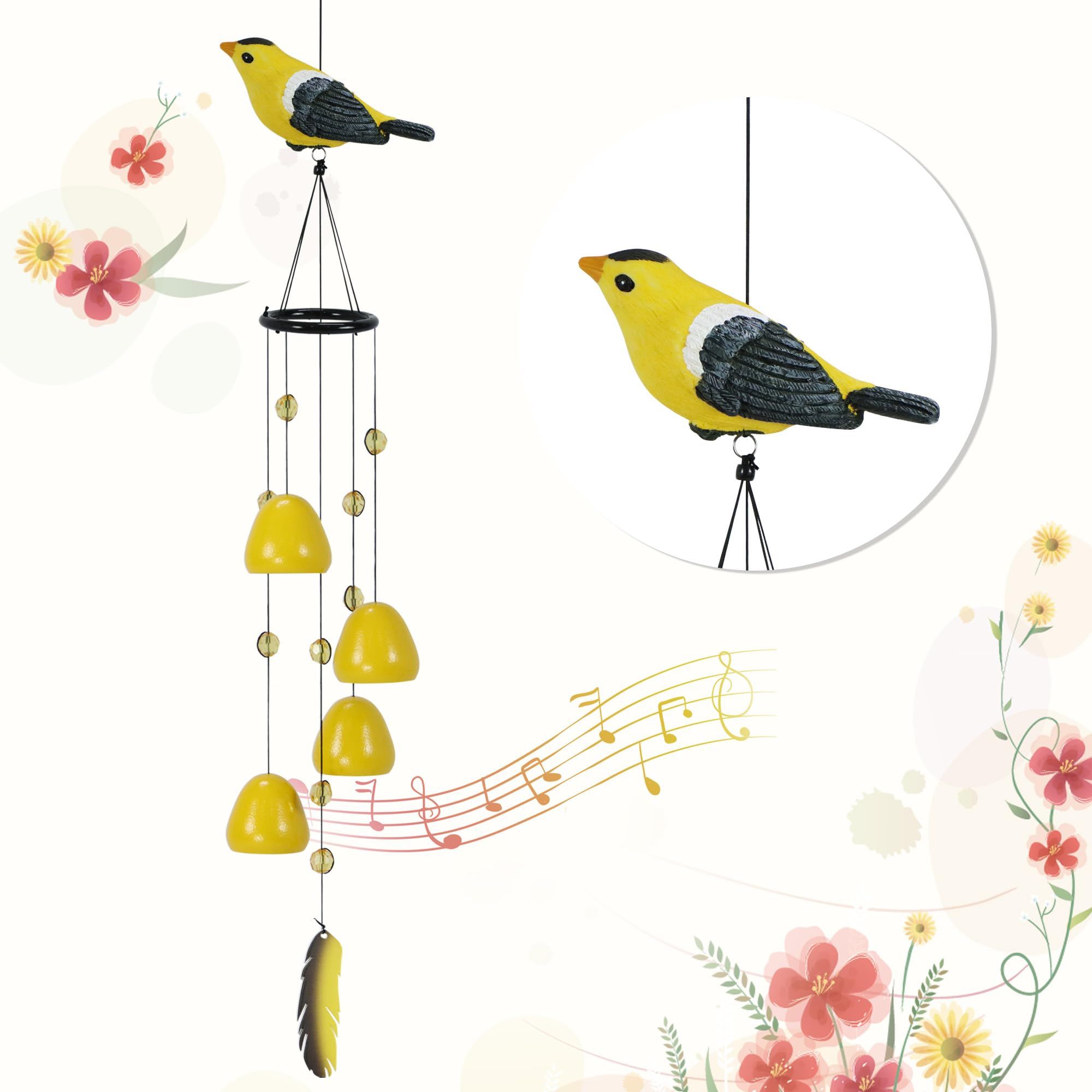 Bird Wind Chimes for Outside,Goldfinch Bird Gifts,Yellow Bird Wind Chimes Outdoor Decorations,Garden Patio Backyard Hanging Decor