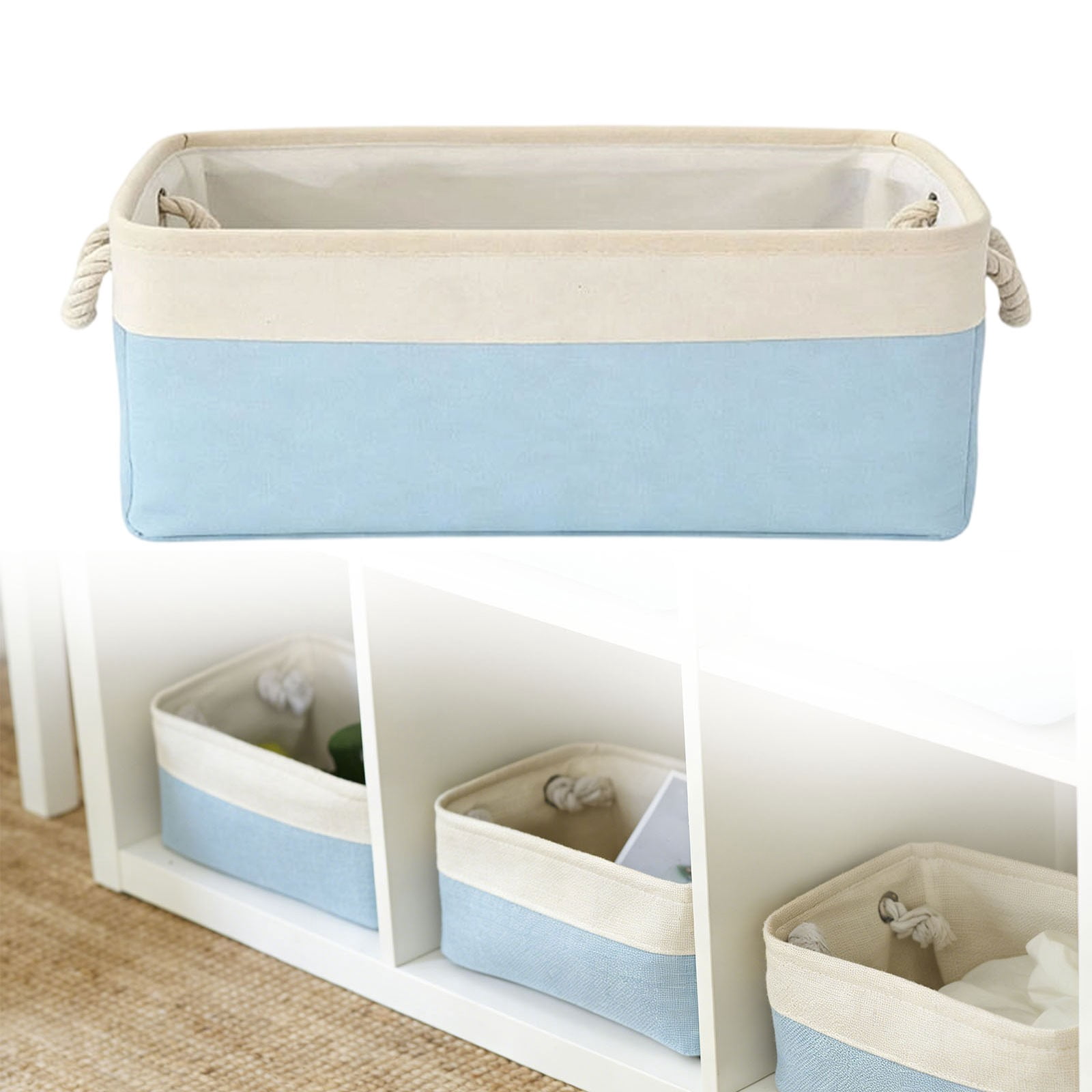Fabric Storage Basket with Reinforced Handles, Closet Wardrobe Organiser for Clothes Shelves, 31.0 x 13.0 x 21.0 cm, Light Blue — image 2