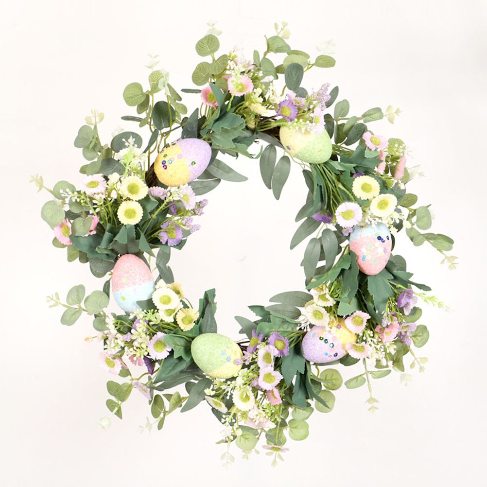 Easter Wreath Easter Eggs Daisy Garland Simulation Plants Door Hanger Easter Decoration — image 5