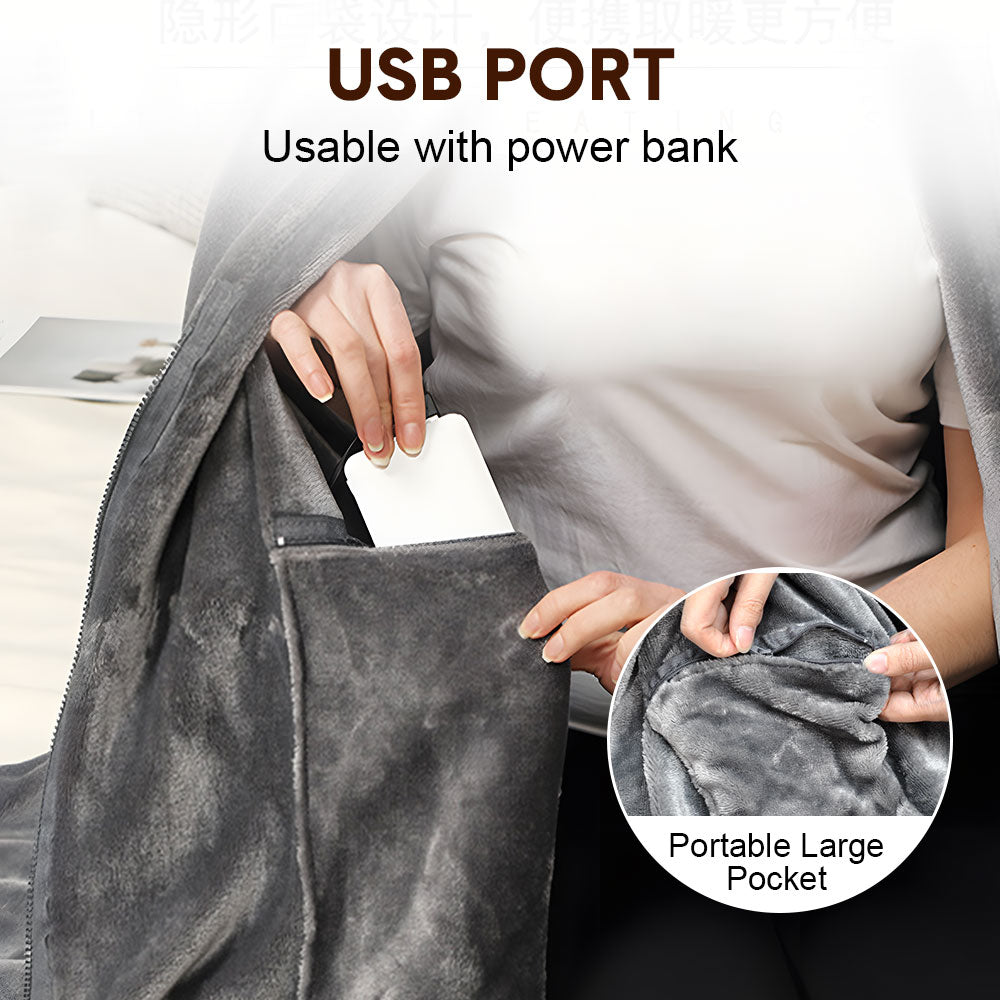 Electric Heated Blanket Washable 10W Heated Soft Thermal Zipper Shawl Wraps USB Charging Winter Heating Wraps Pad with 3 Level Temperature Setting — image 6