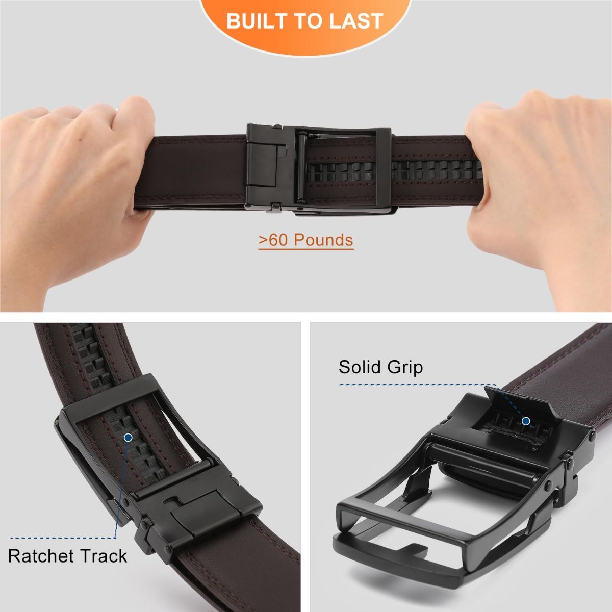 Ratchet Belt for Men Genuine Leather - Micro-Adjust Buckle Trim to Fit Dress Belt Casual to Formal Gift Boxed - Basic Black - Brown - Size 34"-40" Waist — image 2