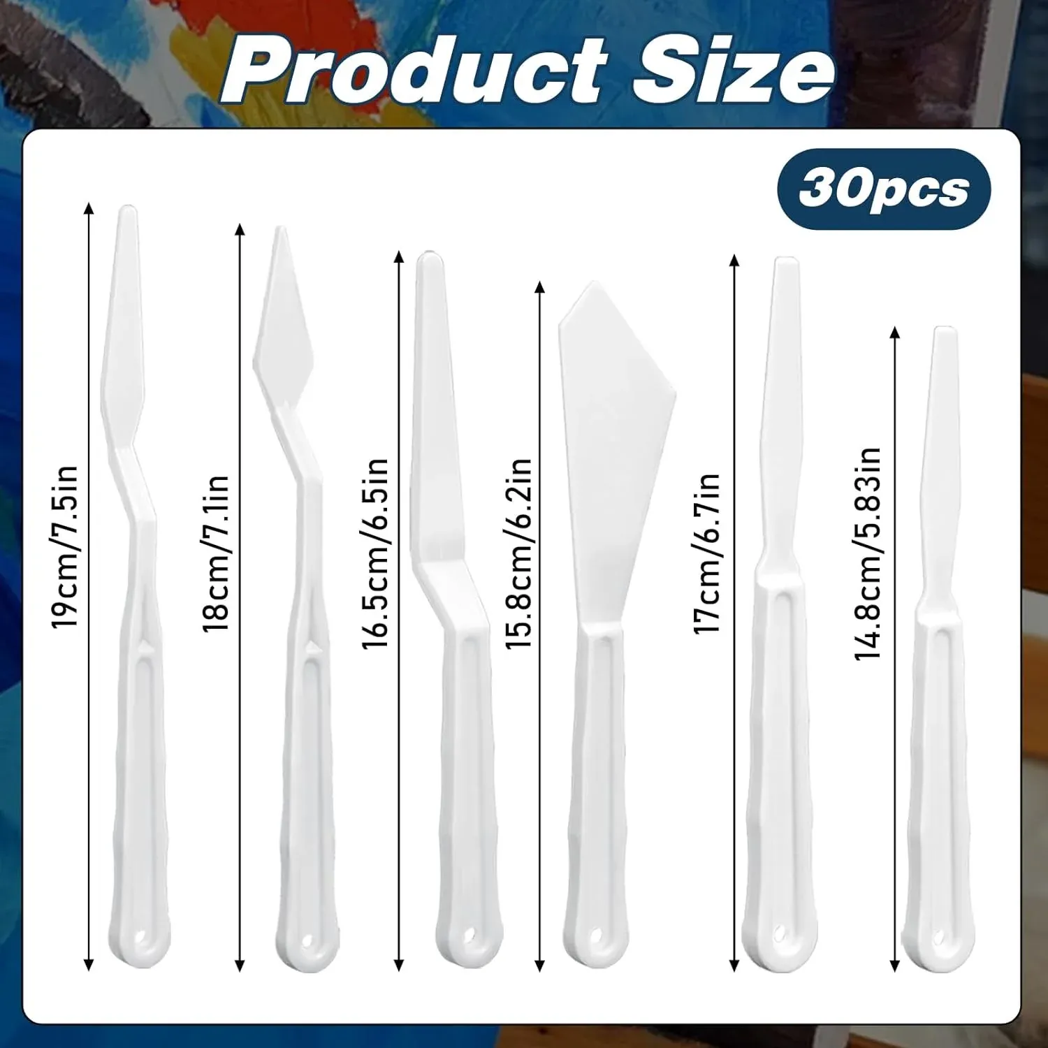 30 Pcs Plastic Palette Knives Set, Flexible Painting Spatulas for Acrylic Oil Mixing, White โ image 2