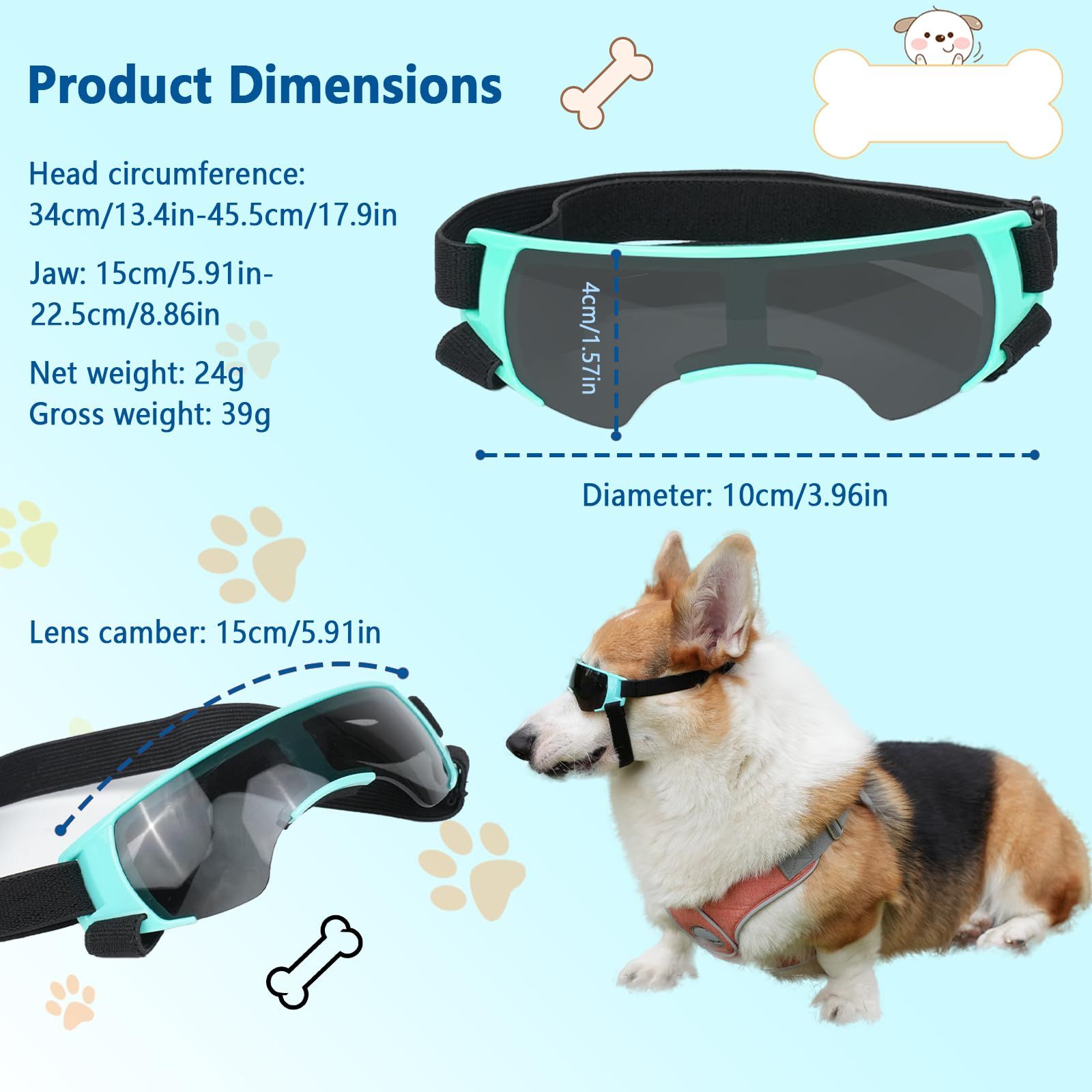 Fashion Goggles for Pets, Dog Sunglasses Small Breed, Dog Goggles for Small Dogs Windproof Anti-UV Glasses for Dogs Outdoor (Blue) โ image 5