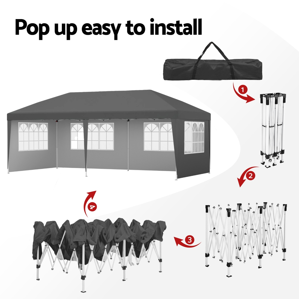 Instahut Gazebo 3x6m Pop Up Marquee Wedding Party Outdoor Camping Canopy Grey — image 5