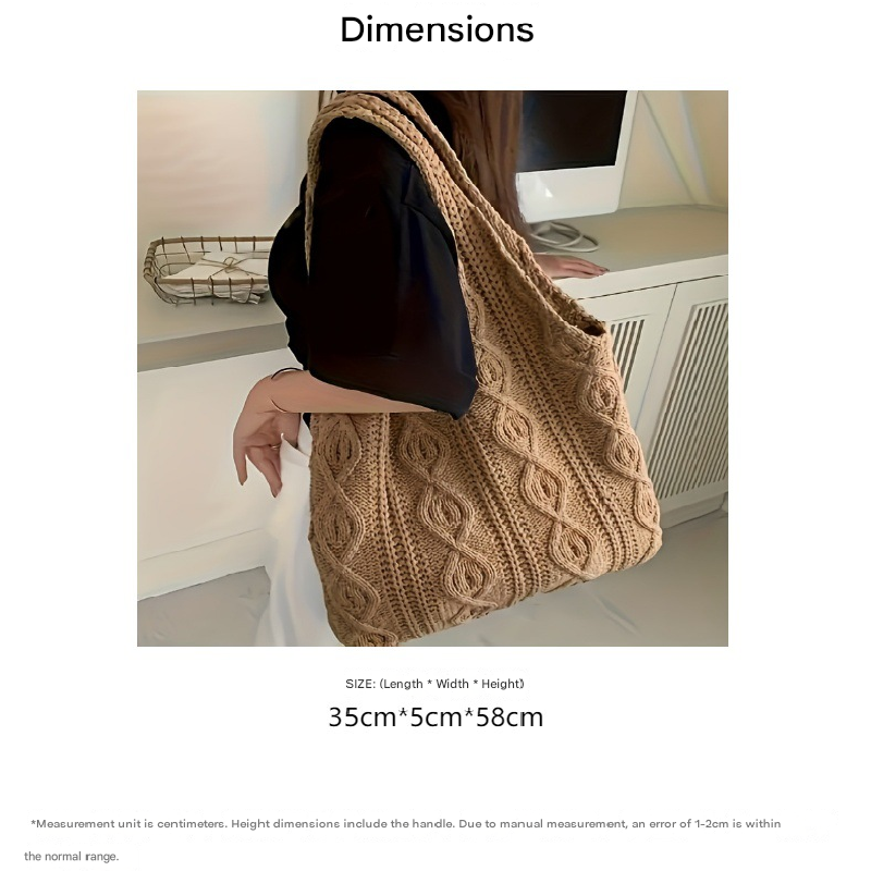 Beige splicing Bohemian Knit Shoulder Bag - Hand-Woven Crochet Tote for Women — image 3