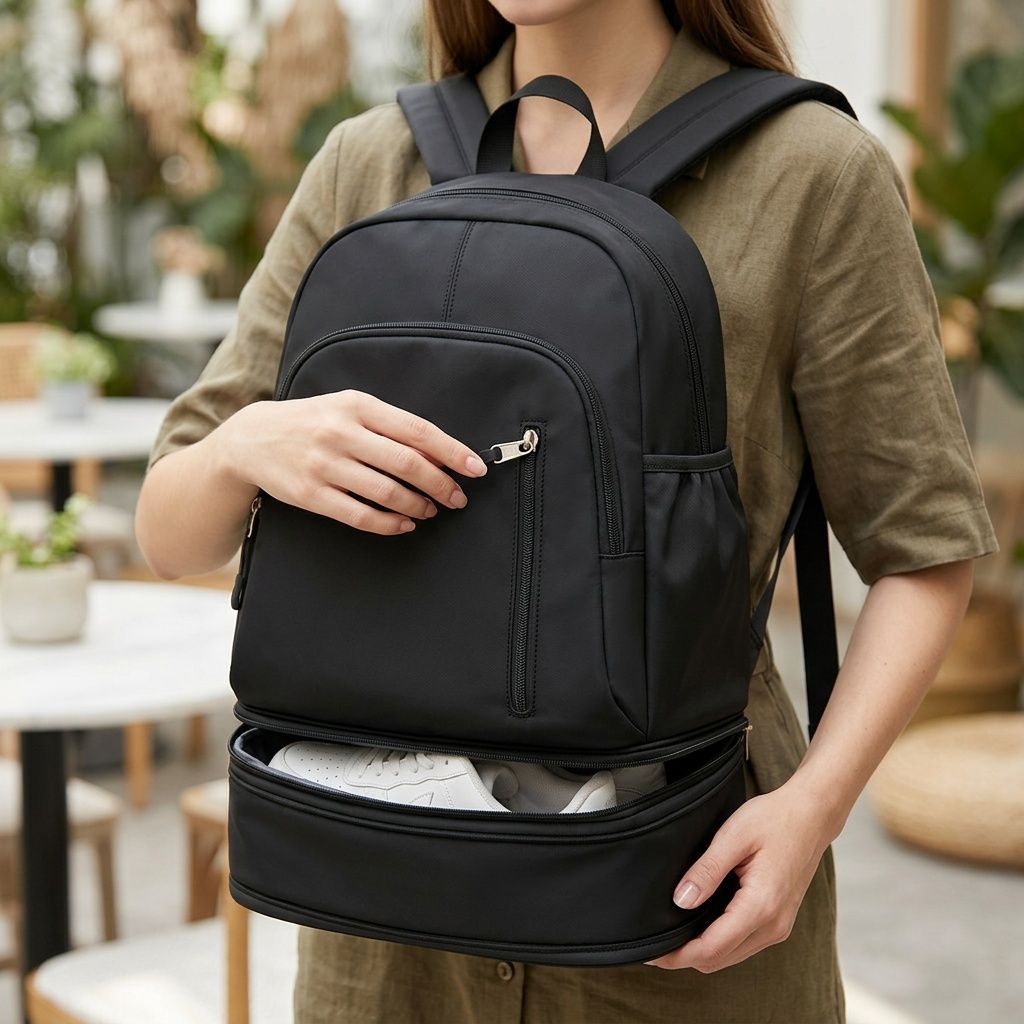 Travel Backpack Shoe Compartment Durable Backpack Travel Accessories Carry-On - Black - Size Regular โ image 3