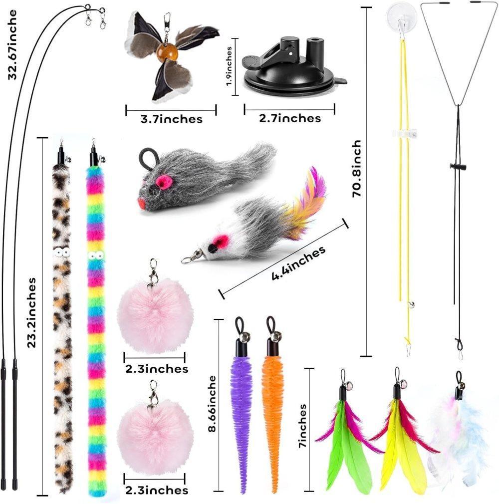 17PCS Cat Toy Set with Fishing Rod, Suction Cup, Feathers and Insects, Eco-Friendly Indoor Cat Toys — image 2