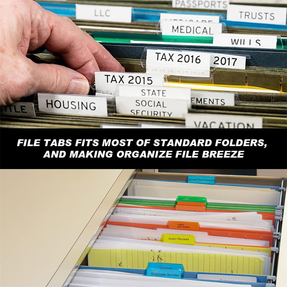 File Folder Tabs Hanging File Folder Labels 60 Sets Plastic File Tabs with Inserts for Hanging Files — image 4