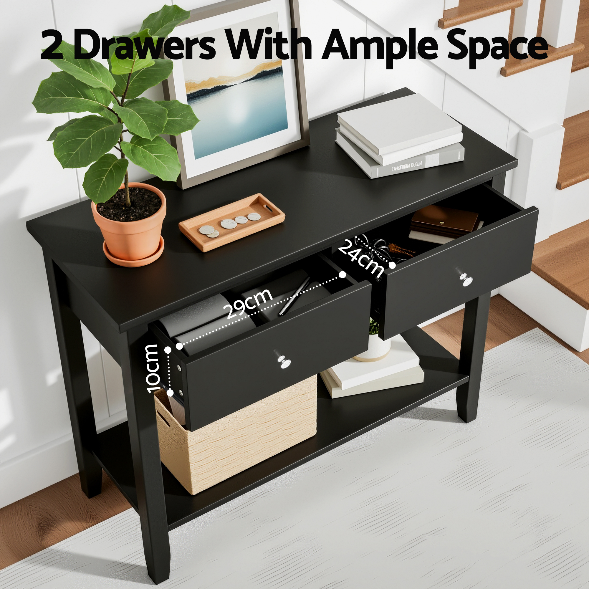 Artiss Console Table Hallway Sofa Entryway Entrance 2 Drawers 80CM Black โ image 6