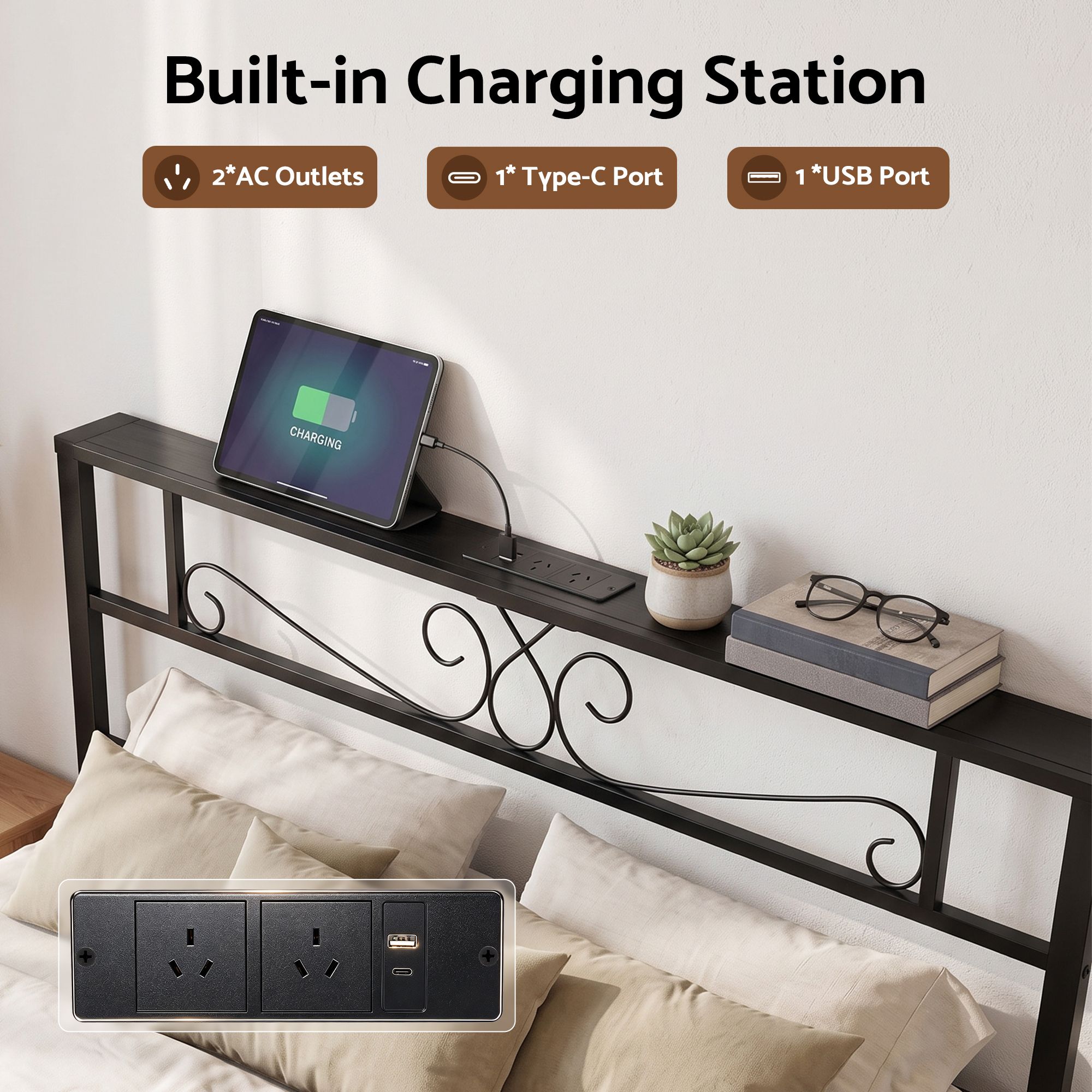 Artiss Double Bed Frame with Charging Station & Storage Drawers Metal โ image 5