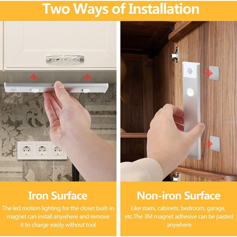 2 pcs Wireless LED Closet Lights, Dimmable Under Cabinet Lights, Motion Sensor, 3 Lighting Modes, Closet Light For — image 3