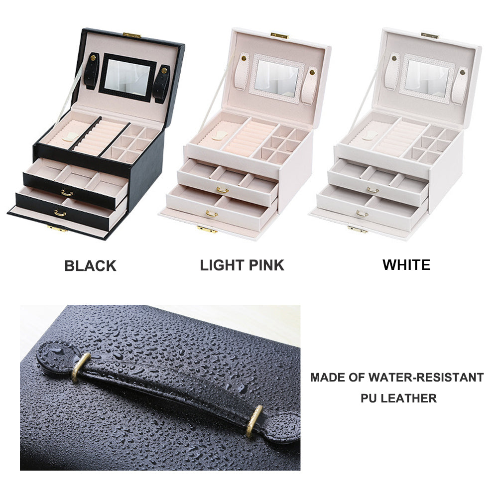 Jewellery Box With Mirror Double Drawers Organizer Storage Lock Case(White) โ image 5
