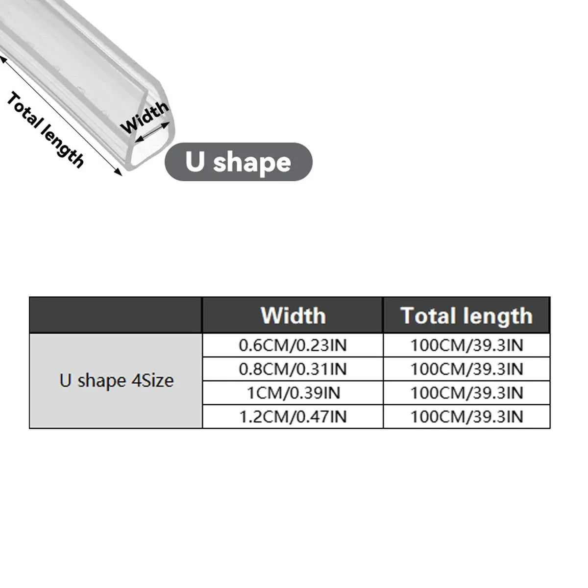 Transparent U Shape Silicone Seal Strip for Glass Doors Windows - 0.8cm x 100cm β image 3