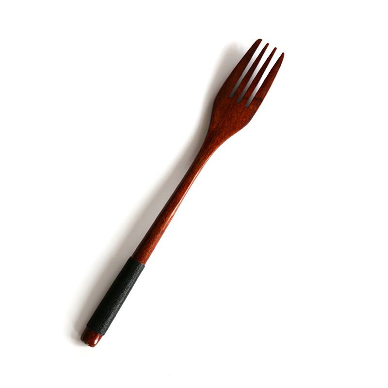 Japanese Wooden Handle Fork and Spoon Antique Flatware Chinese Flatware Kit Practical Tableware Tied Line Spoon Wood Soup — image 4